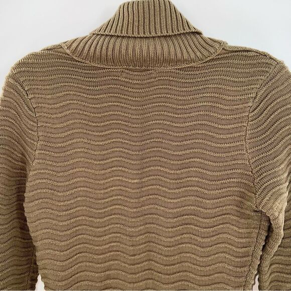 Calvin Klein Mock Wrap Wavey Knit Dark Tan Dress w/Leather Buckel Accent-Size S - Picture 5 of 9